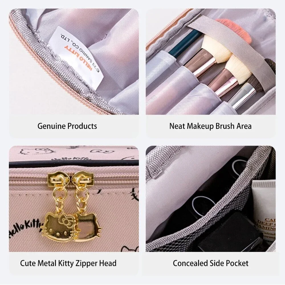 Large Cotton Travel Cosmetic Bag Organizer with Brush Holder for Women